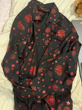 DiBanGu Mens 3XL Christmas Shirt Black Red Metallic Snowflake Holiday Button NWT